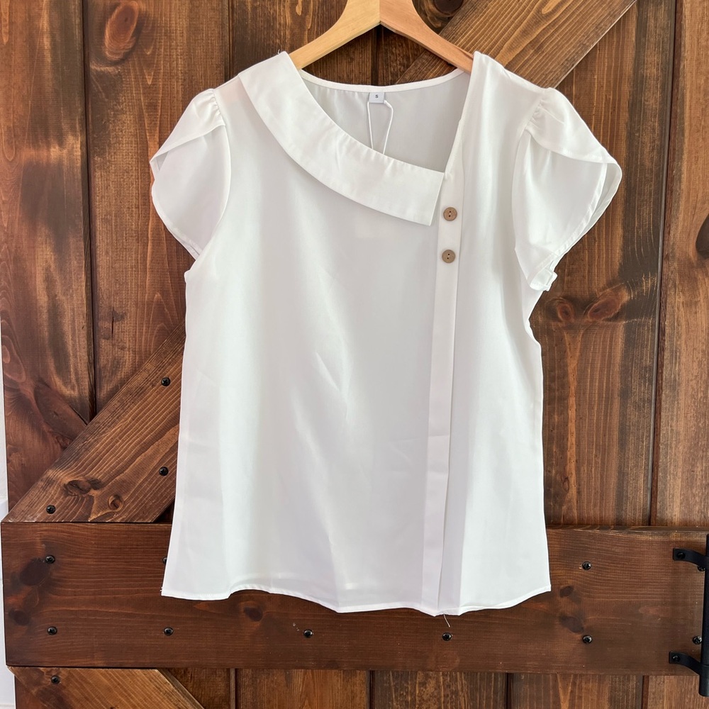 Elegant Short Sleeve White Women's Top